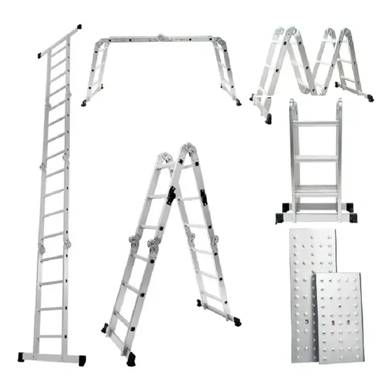 Escalera Multiposición 8en1 Plegable 3.5 Metros 12 Peldaños Gris