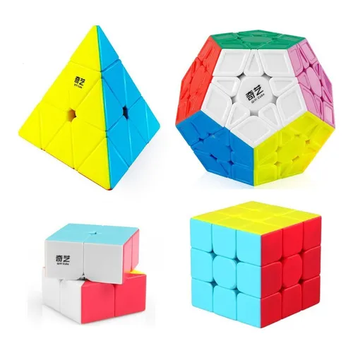 Conjunto de 4 Cubo Velocidad Qiyi Pyra Mega 2x2 3x3 sem adesivo
