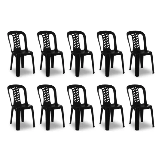 Silla De Jardin Bistro Apilable Resistente X10 Color Negro Garden Life