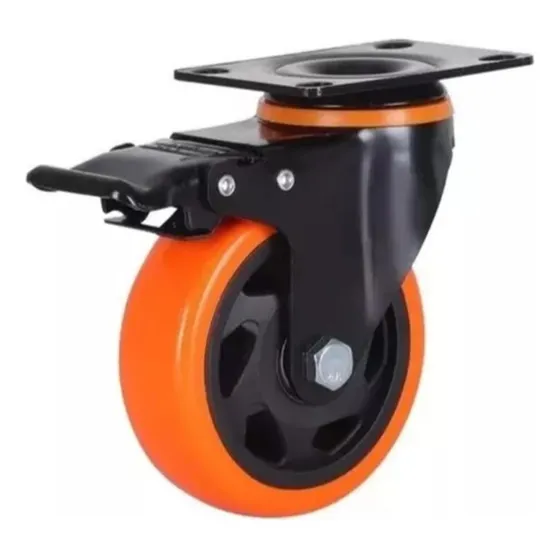 Rueda Con Base Giratoria Silicon Naranja Con Freno 5 