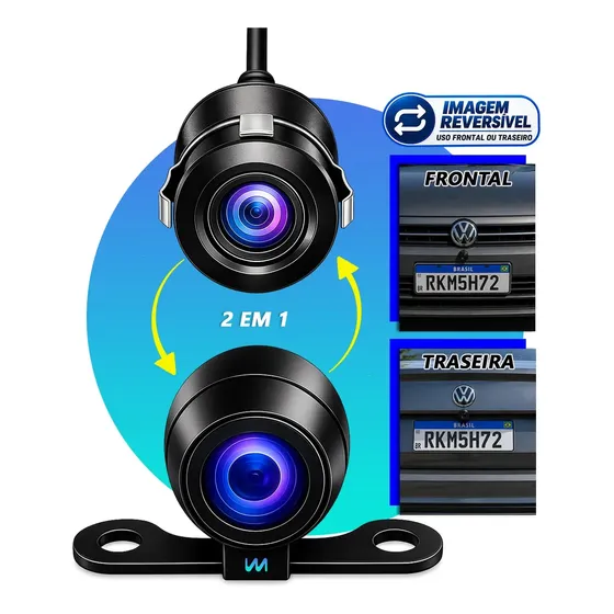 Câmera de Ré HD Automotiva Borboleta 2 em 1 Traseira e Frontal com Inversão de Imagem Linhas Guia Visão Noturna Estacionamento Veicular à Prova D'água 12V WMIX Eletrônicos