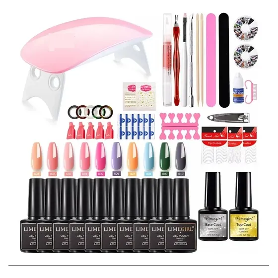 Kit Gelish Uñas Esmalte Lampara Uv Kit Decoracion Uñas Tips
