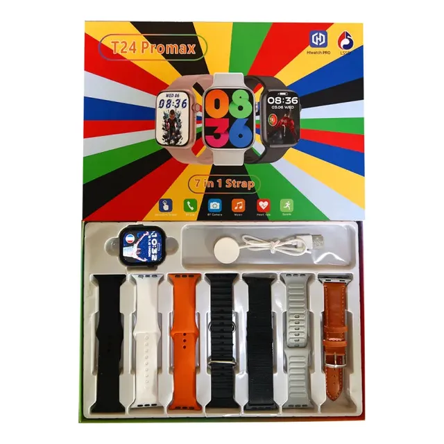Smartwatch T24 Pro Max Serie 10 + 7 Correas Multicolor Silicona - Variado Plateado