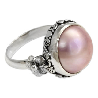 Anillo De Plata De Ley 925 Con Perla Mabe Cultivada Teñida D Anillo De Plata De Ley 925 Con Perla Mabe Cultivada Teñida D