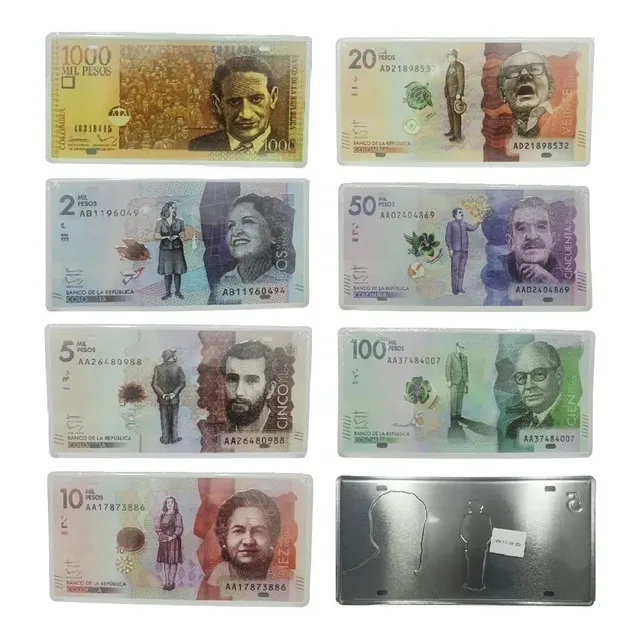 Paquete X7 Billetes Colombianos, Placas Metálicas Decorativa