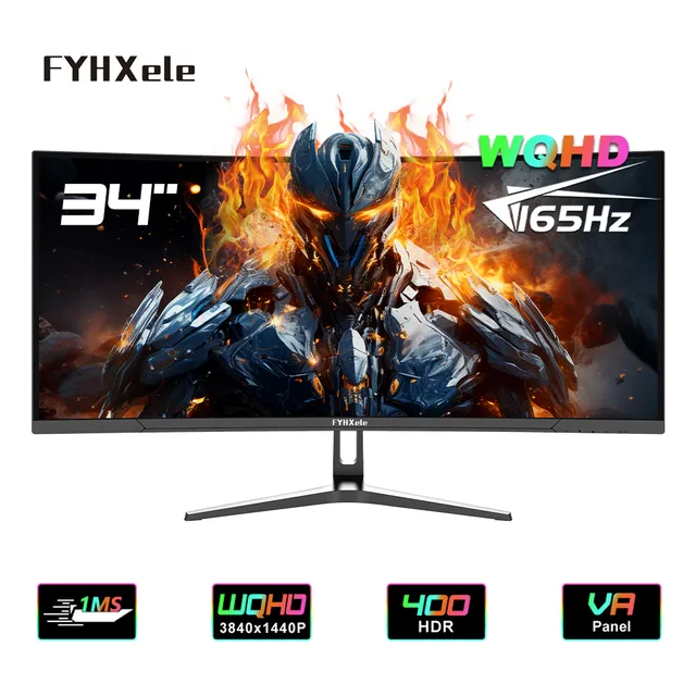 Monitor Gamer Curvo Fyhxele 34 Pulgadas Wqhd 165hz Led 1ms Vesa Apoyo G-sync Y Amd Freesync/adaptive Sync
