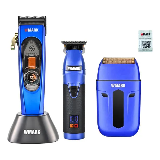 Kit 3 Maquina Cabelo Wmark Ng 9004 Ng 984 Ng 318 Combo Azul 