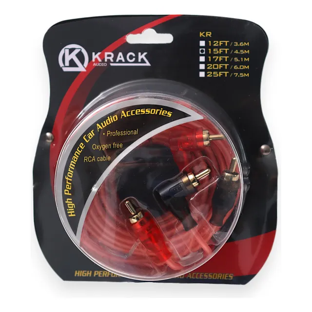 Cable Rca Profesional De 4.5 metros 15 Pies De Largo De 2 Canales Para Car Audio Punta Metalica Cable Libre De Oxigeno Marca Krack Modelo Kr-15ft