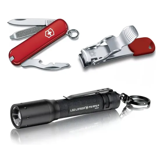 Combo Victorinox + Linterna Led Lenser P3 Llavero Linterna Negro Luz Blanco