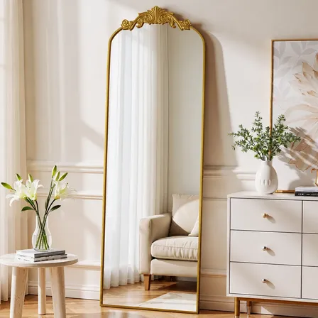 Espelho Corpo Inteiro 167x52 Arqueado Floral Dourado Dourado