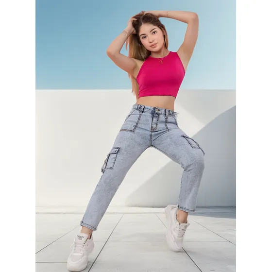 Pantalon Cargo Strech Regulable Pitillo Mujer