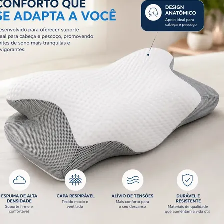 Travesseiro Anti Ronco E Apneia Com Design Ortopédico Nasa Branco BestPillow Borboleta