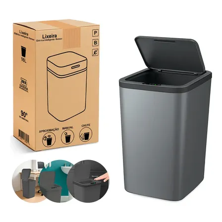 Lixeira Inteligente Automática Cinza com Sensor de 16L