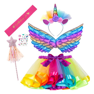 6 Piezas Disfraz De Unicornio Para Niña, Conjunto De Falda 6 Piezas Disfraz De Unicornio Para Niña, Conjunto De Falda