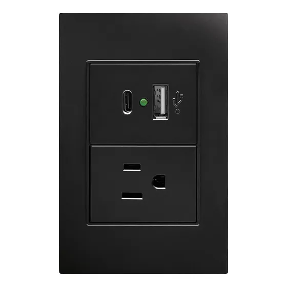 Placa Negra De Contacto Y 2 Salidas Usb tipo A Y Tipo C Marca Artlite Modelo APL-307 Color Negro