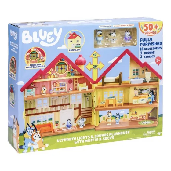 Bluey Casa Luces Y Sonidos 3 Personajes Y 15 Accesorios