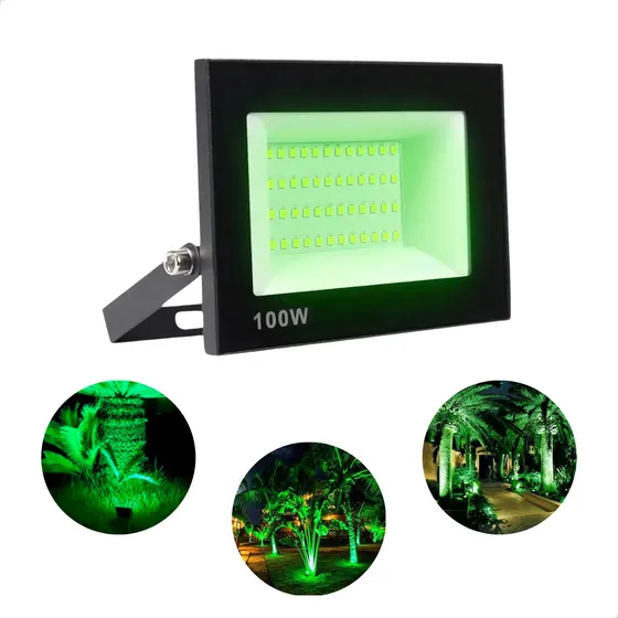 Luminária Refletor Led Holofote Slim Mini Montável 100w Preto Prova D'agua Cor Da Luz Verde - 127/220v - Emporio G