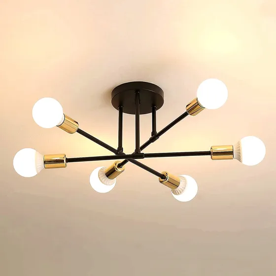 Lámpara De Techo Colgante Y Moderna Con 6 Luces,oro Negro