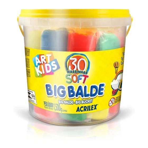 Massinha De Modelar Acrilex Big Balde 1,5kg C/30massas Soft