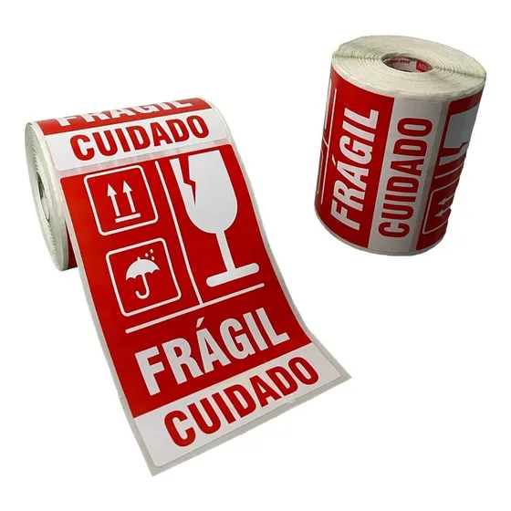 1 Rolo Etiqueta Adesiva Cuidado Frágil Seta 100x150 250 Un Cor Vermelho Adegraf