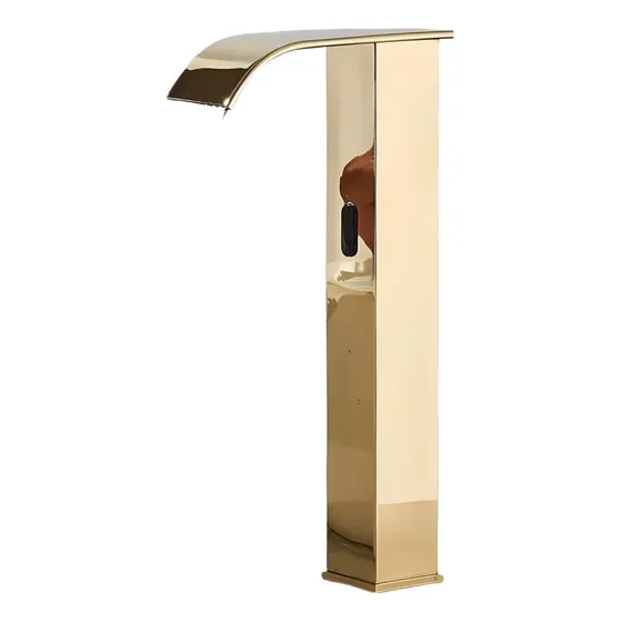 Torneira Banheiro Dourada Sensor Automática Alta Curva Luxo