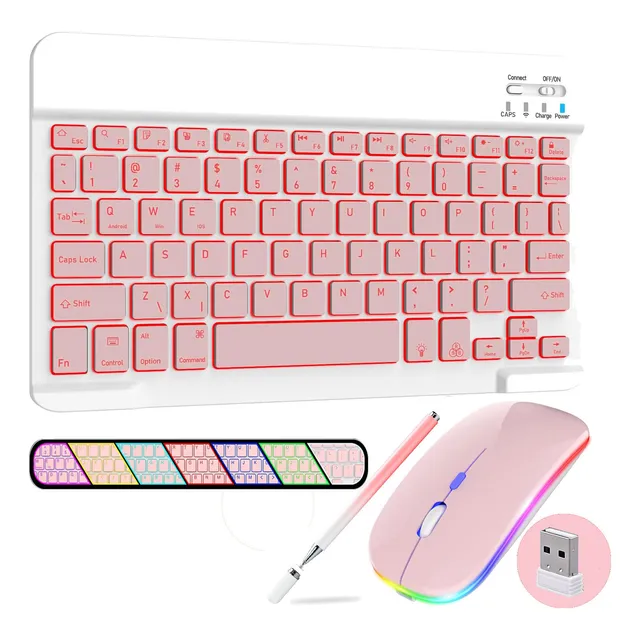Teclado Rosa+mouse 2.4 G +lápiz Para iPad/tablet/laptop Ñ