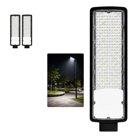 Kit 2 Luminária Led Para Poste 600w Iluminação Publica 6500k 127/220v Preto Branco-frio