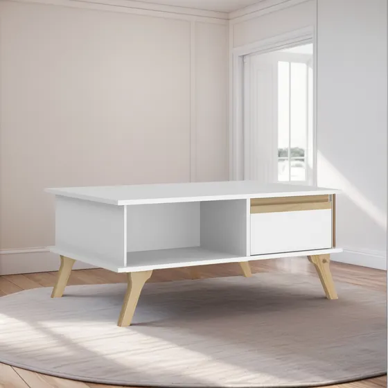 Mesa Ratona De Centro Madera/mdp Blanco Miel
