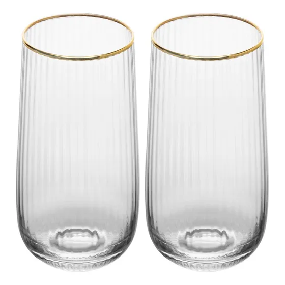 2 Copos Altos Com Fio De Ouro Vidro 450ml Lines - Wolff