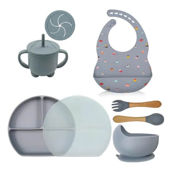 Set Alimentacion Bebe Silicona Completo C/bowl Estampa Flex Color Barco