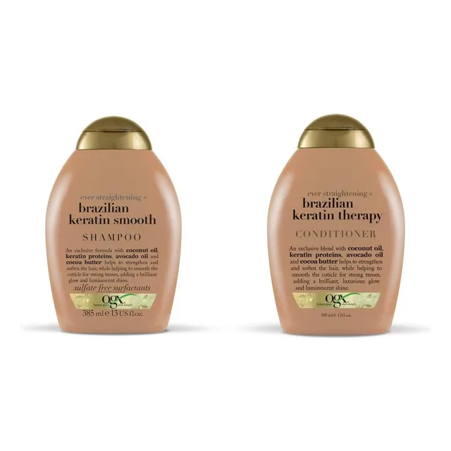 Kit Shampoo Y Acondicionador Ogx Keratina Brasileña Organix