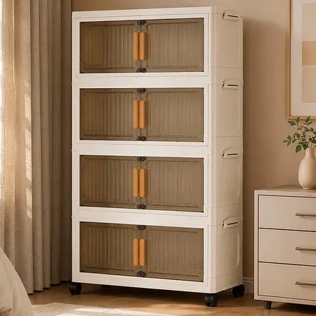 Organizador De Cozinha Dobrável 4 Camadas Com Rodinhas Branco Leitoso 50cm