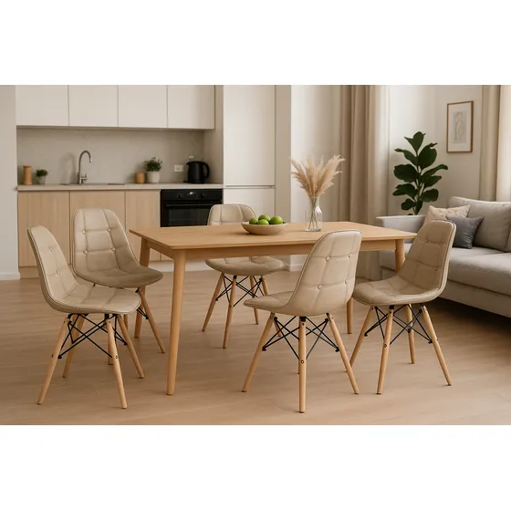 Cadeira Estofada Eames Eiffel Botonê Base Madeira Retro