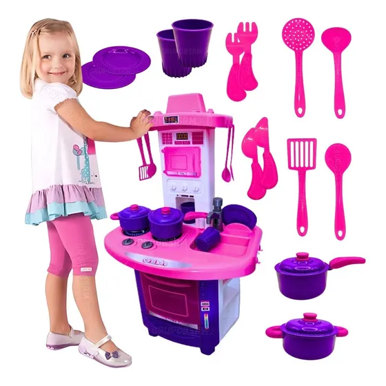 Cozinha Criança Jogo Completo Panelas + Talheres + Utensilio