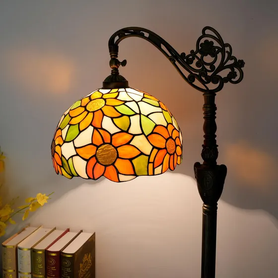 Lámpara De Pie Blivuself Tiffany Yellow Sunflower Vitral