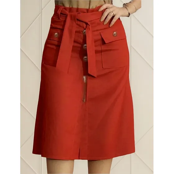 Pollera O Falda  Larga Cargo Bengalina Con Cinto Colores