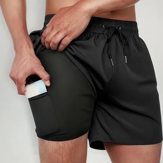 Shorts Duplo Fitness Academia Ginastica Masculino Sobreposto