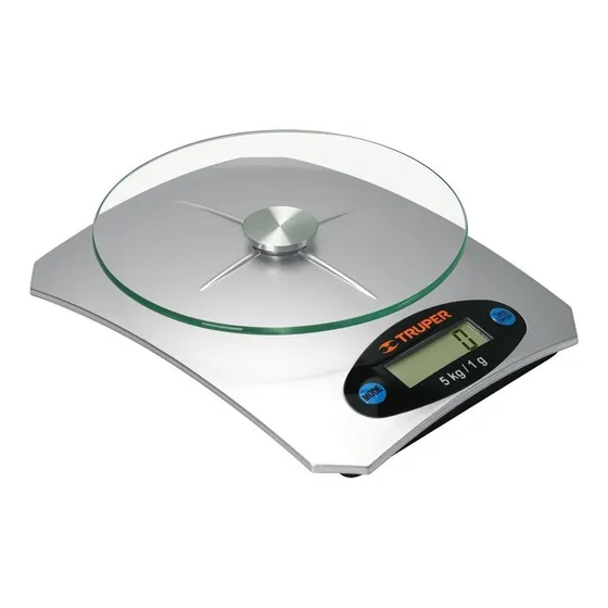 Báscula Digital 5kg Doméstica Gramera De Vidrio Truper 15160 Capacidad máxima 5 kg Color Plateado