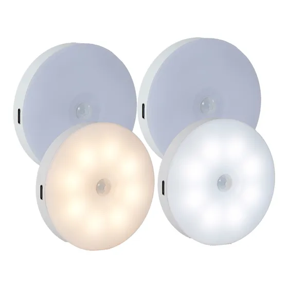 Kit 04 Usb Recarregáveis Luz Led Redonda Luminárias Sensor Presença Luminaria Para Cozinha Luz Branca Fria/branca Quente Sem Fio Luminaria De Teto Magnética