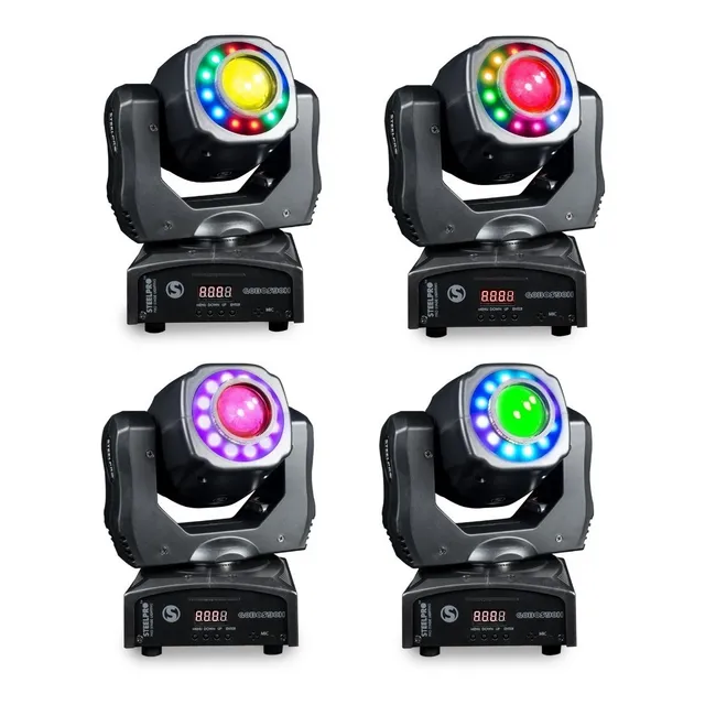 4 Cabeza Móvil Spot Con Gobos-90h Led 90 Watts Aro Smd Disco De 8 Colores Estrobo 8 Gobos Metalicos dj Luces Escenario Robótica Luces Led Steelpro 110V