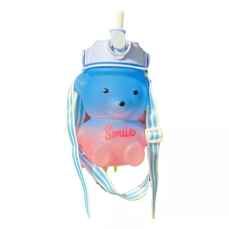 Botella De Agua Kawaii Big Belly Cup Con Forma De Pajita Con Color Azul