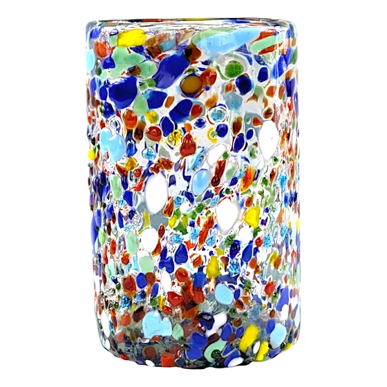 Juego De 6 Vasos 8x13 Granizado De Colores De Vidrio Soplado