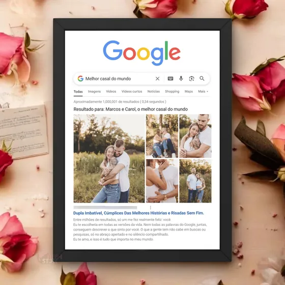 Quadro Google Casal Personalizável Foto C/ Vidro Cristalino Branco Preto