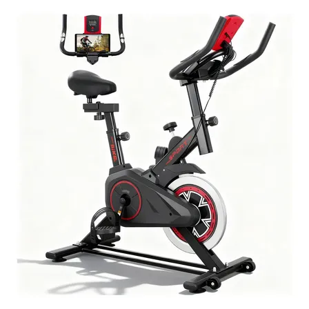 Bicicleta Estática Para Spinning/ejercicio En Casa,con Cómodo Cojín De Asiento Y Montaje En iPad, Robusta, Silenciosa Con Monitor Electrónico,bici Fija Para Gym En Casa, Color Negro, Ajustable,Zemokly
