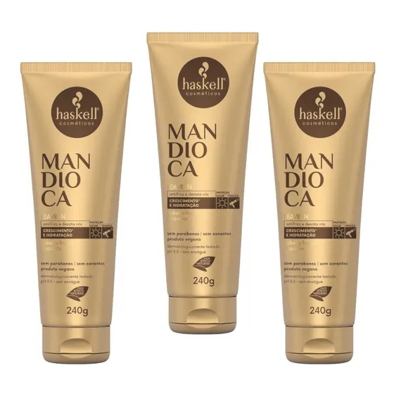 Kit Com 3 Leave In Mandioca Creme De Pentear 240g Haskell  