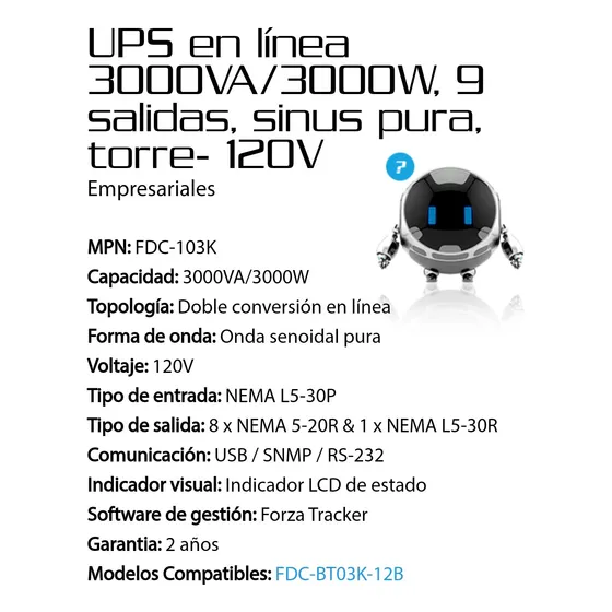 Forza Ups En Línea 3000va/3000w Torre - 120v