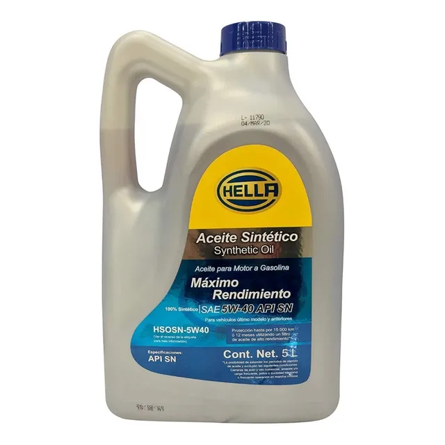 Aceite Para Motor Sintético Hella 5w40 Garrafa De 5 Litros