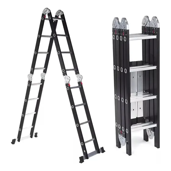 Escalera Articulada Plegable De Acero Y Aluminio 16 Peldaños