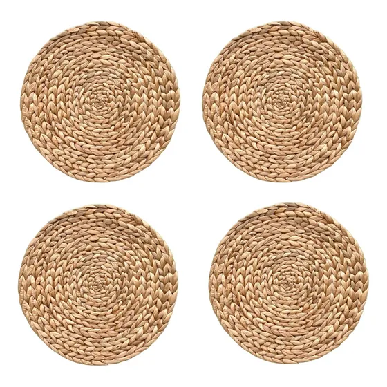 Kit 4 Sousplat Americano Redondo Palha Natural/ Rattan