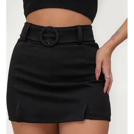 Short Saia Feminino Sainha Bermuda Cintura Alta Com Cinto